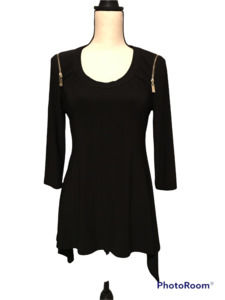 Chaus New York Black Tunic, Longer on Sides, Zipper on Shoulder, Size S
